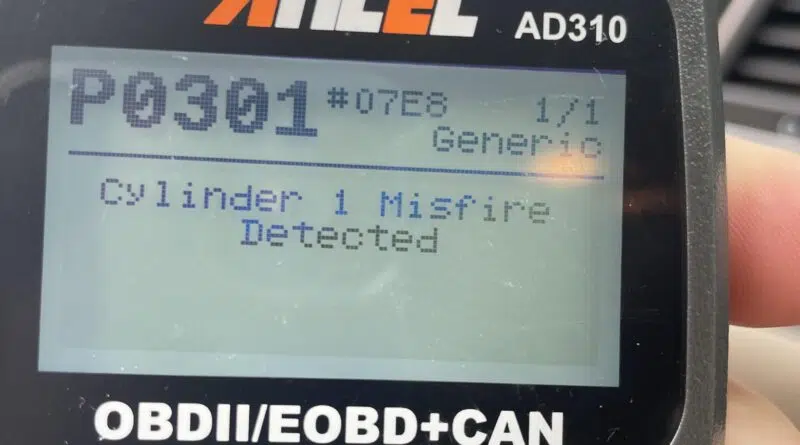Car obd2 scanner showing misfire on cylinder one.