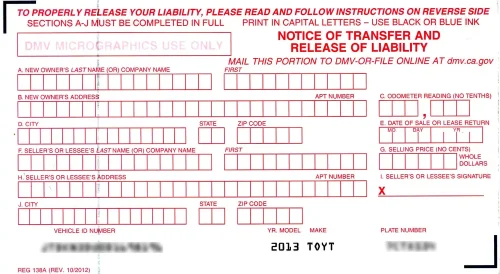 California NRL Notice of Transfer Release of Liability